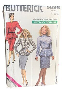 Butterick Misses Jacket Skirt Sewing Pattern Size 14 16 18 5898 - Uncut 1980s